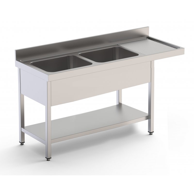 FREGADERO 600 DOBLE CUBA IZQUIERDA CON ESTANTE