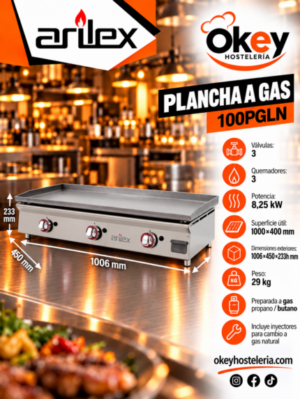 Plancha a Gas Laminada 100 cm Arilex