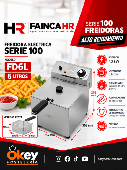 Freidora  Electrica HR 6 litros Alto rendimiento