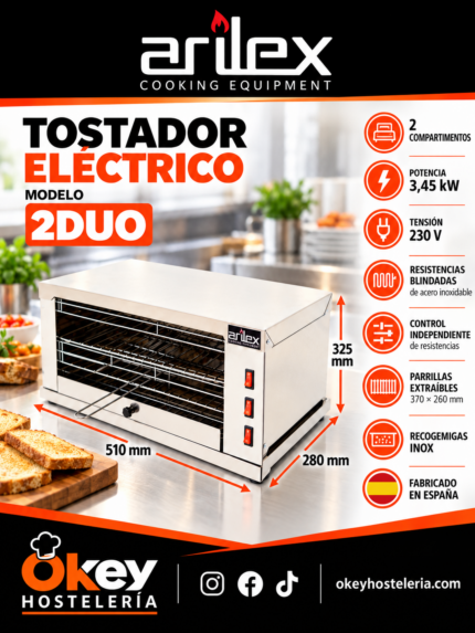 Tostador eléctrico doble piso Arilex